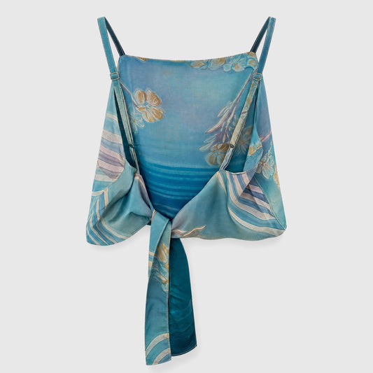 Upcycled Cropped Wickeltop #770 aus Vintage-Sari in Blau – Rückansicht