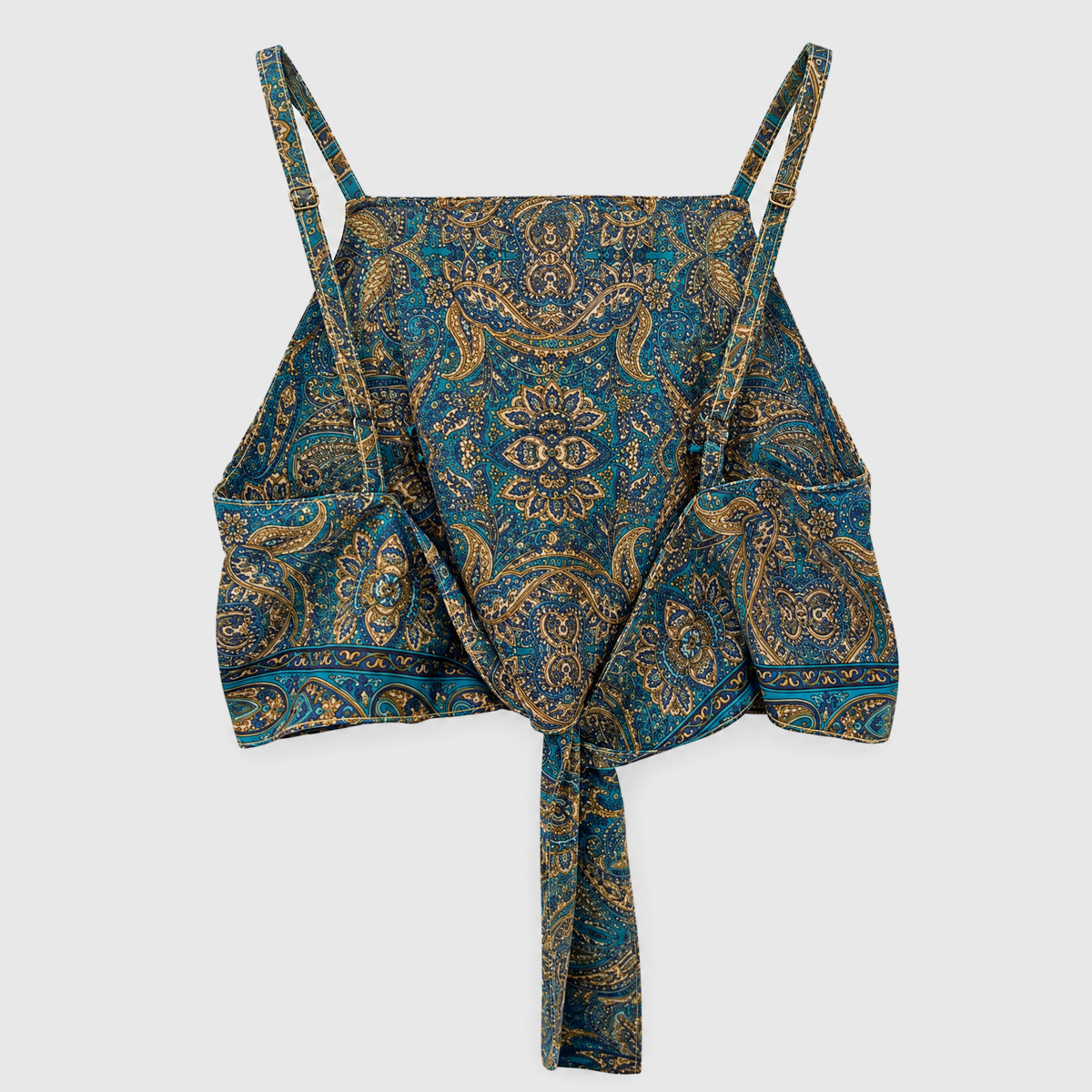 Upcycled Cropped Wickeltop #775 aus Vintage-Sari in Blau – Rückansicht