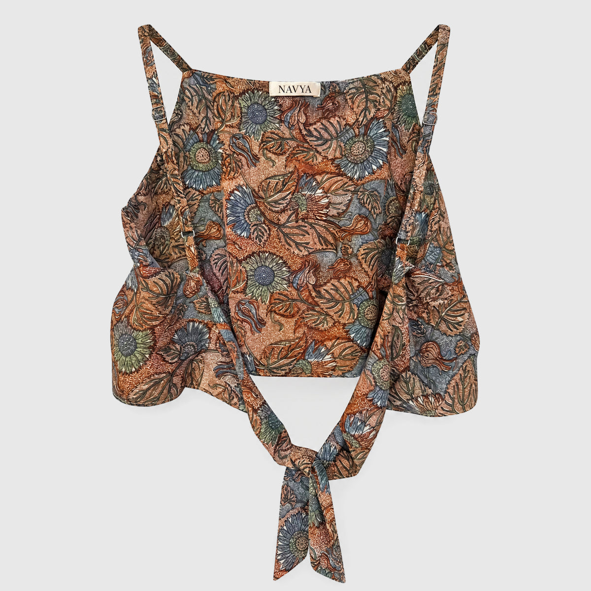 Upcycled Cropped Wickeltop #790 aus Vintage-Sari in Braun – Rückansicht