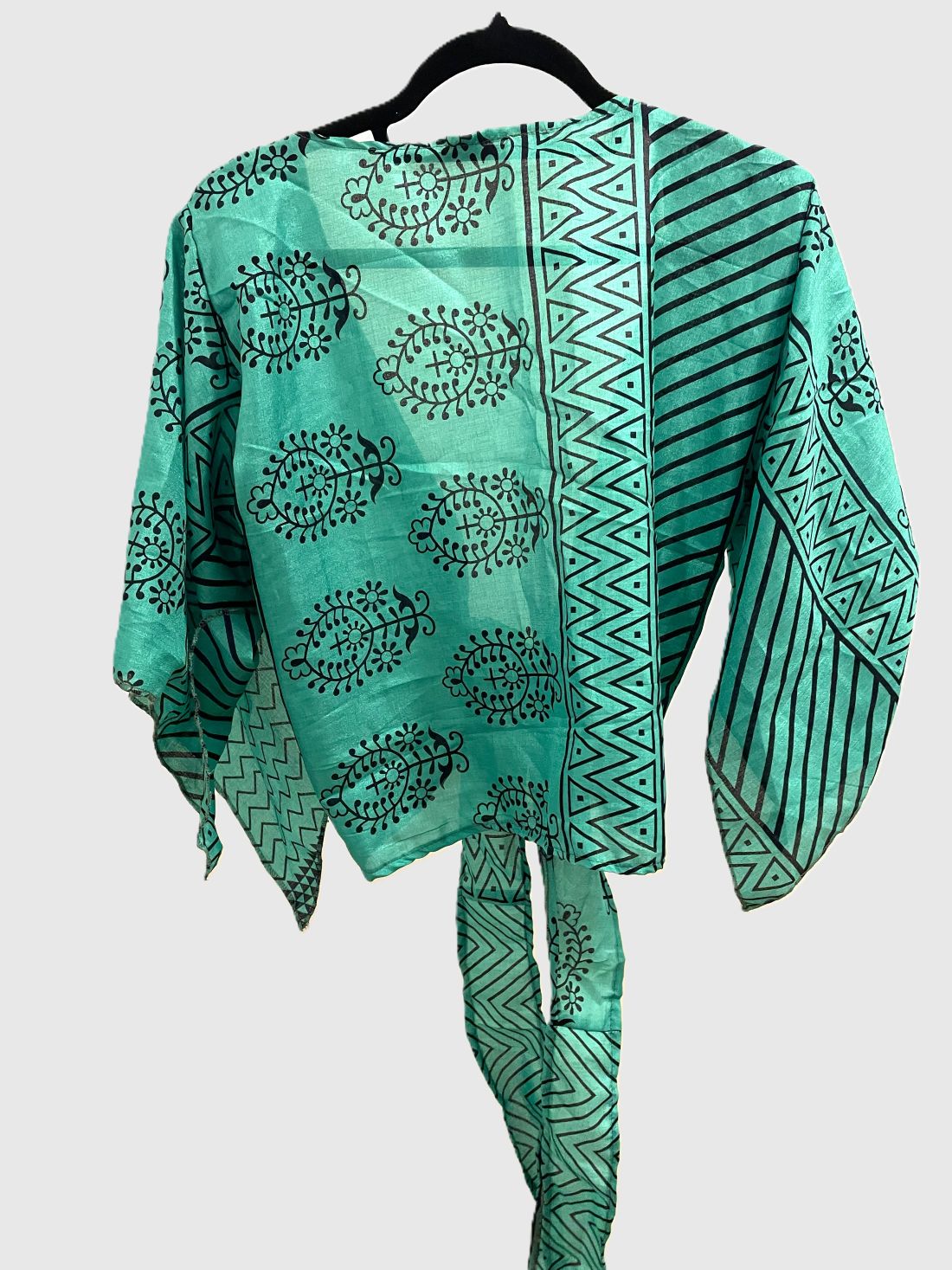 Upcycled Wickelbluse #610 - Türkis & Blau