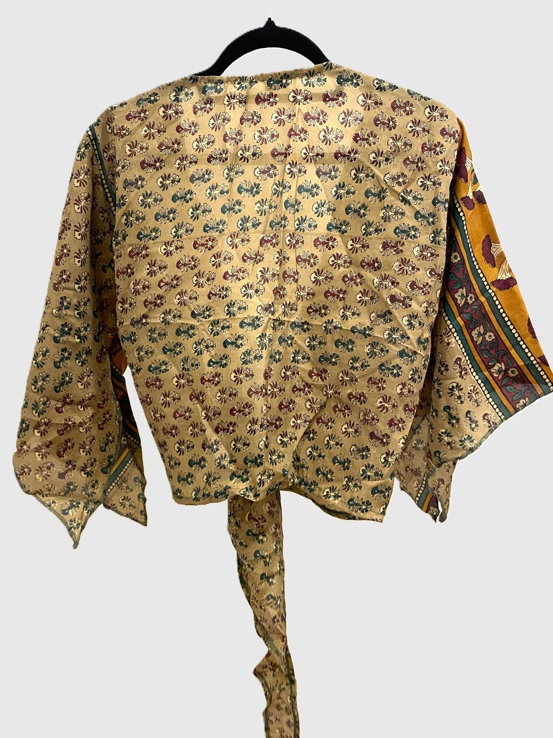 Upcycled Wickelbluse #611 - Braun & Orange