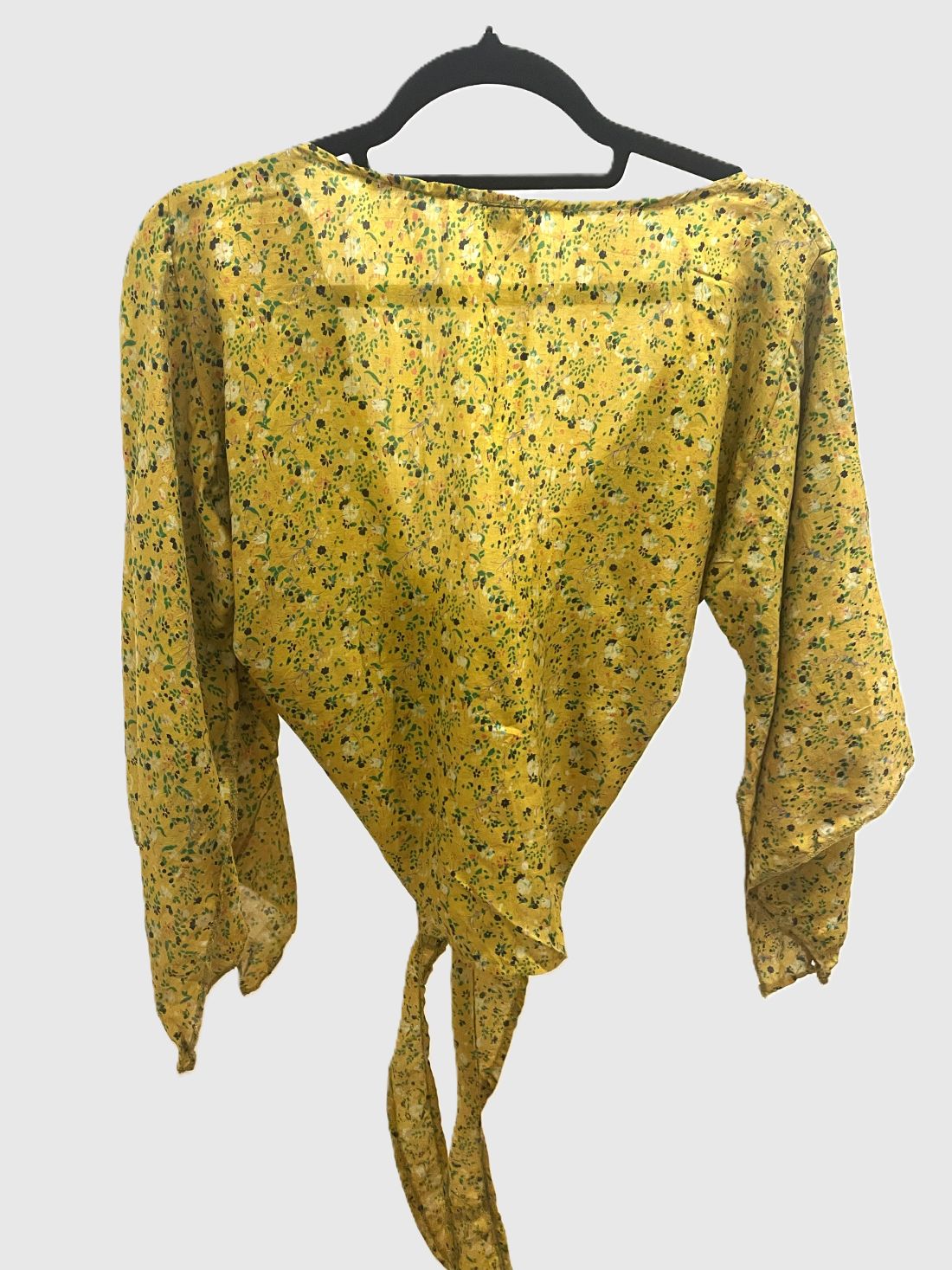 Upcycled Wickelbluse #614 - Gelb, Grün & Schwarz