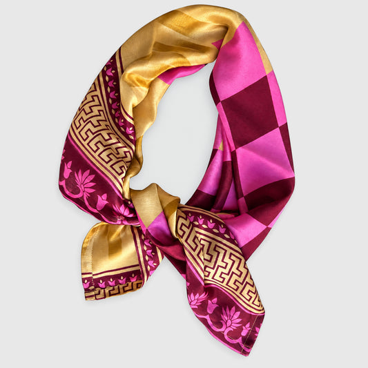 Upcycled Sari-Tuch XL #1238 aus Vintage-Sari in Magenta & Orange – gebunden