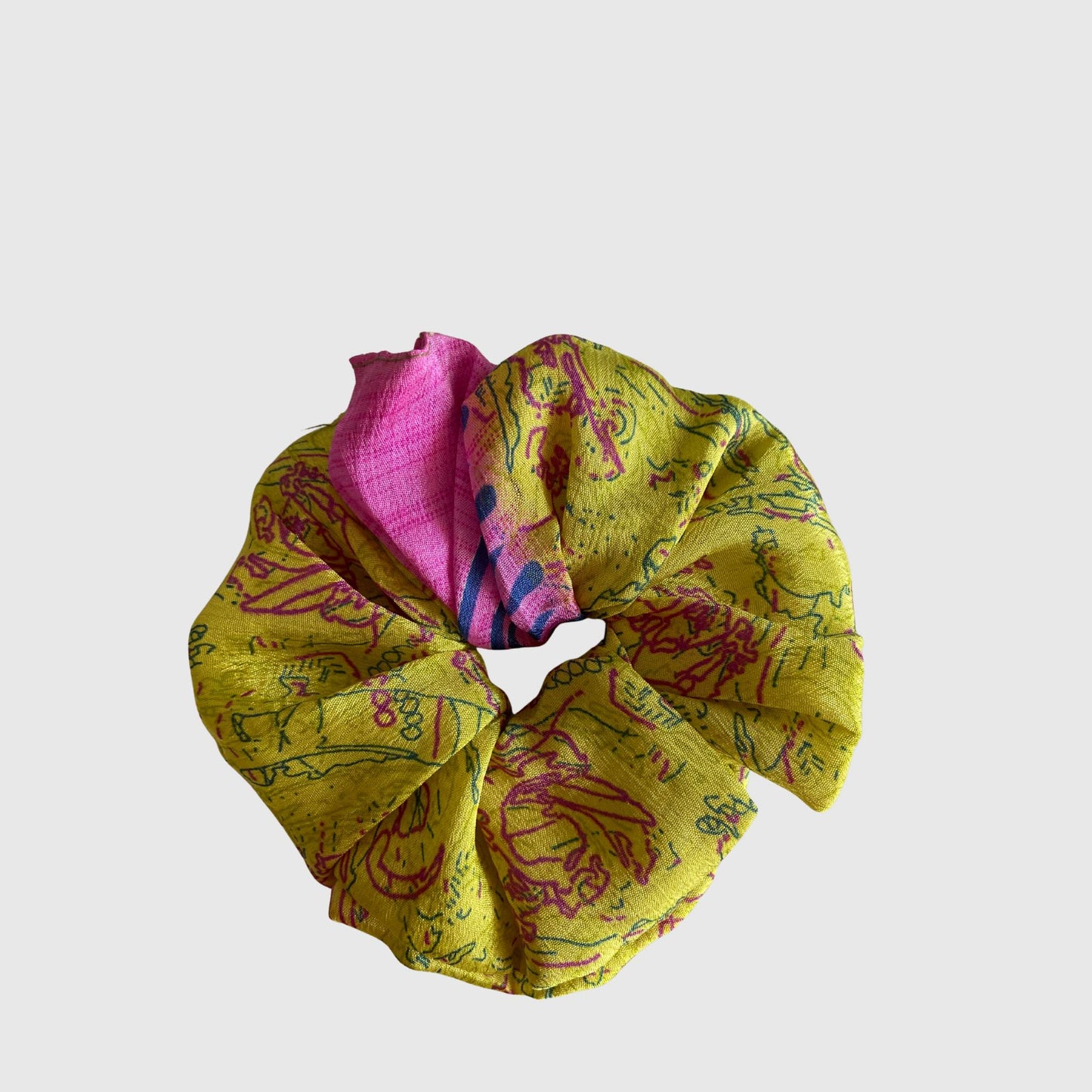 Upcycled Scrunchie #1031 aus Vintage-Sari in Braun & Gold