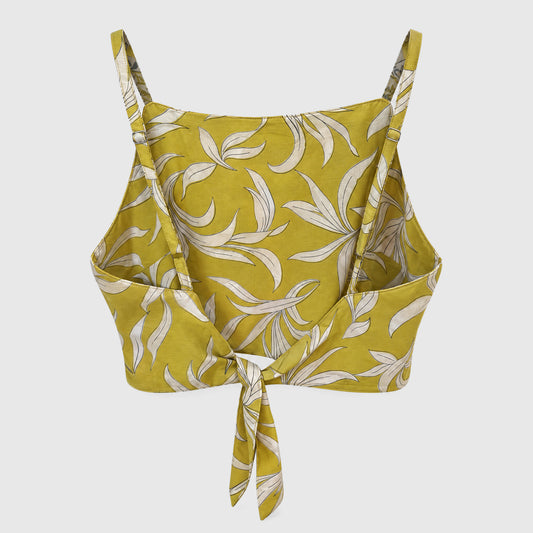 Upcycled Cropped Wickeltop #758 aus Vintage-Sari in Lime – Rückansicht