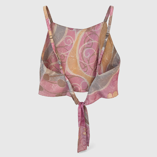 Upcycled Cropped Wickeltop #765 aus Vintage-Sari in Rosa – Rückansicht