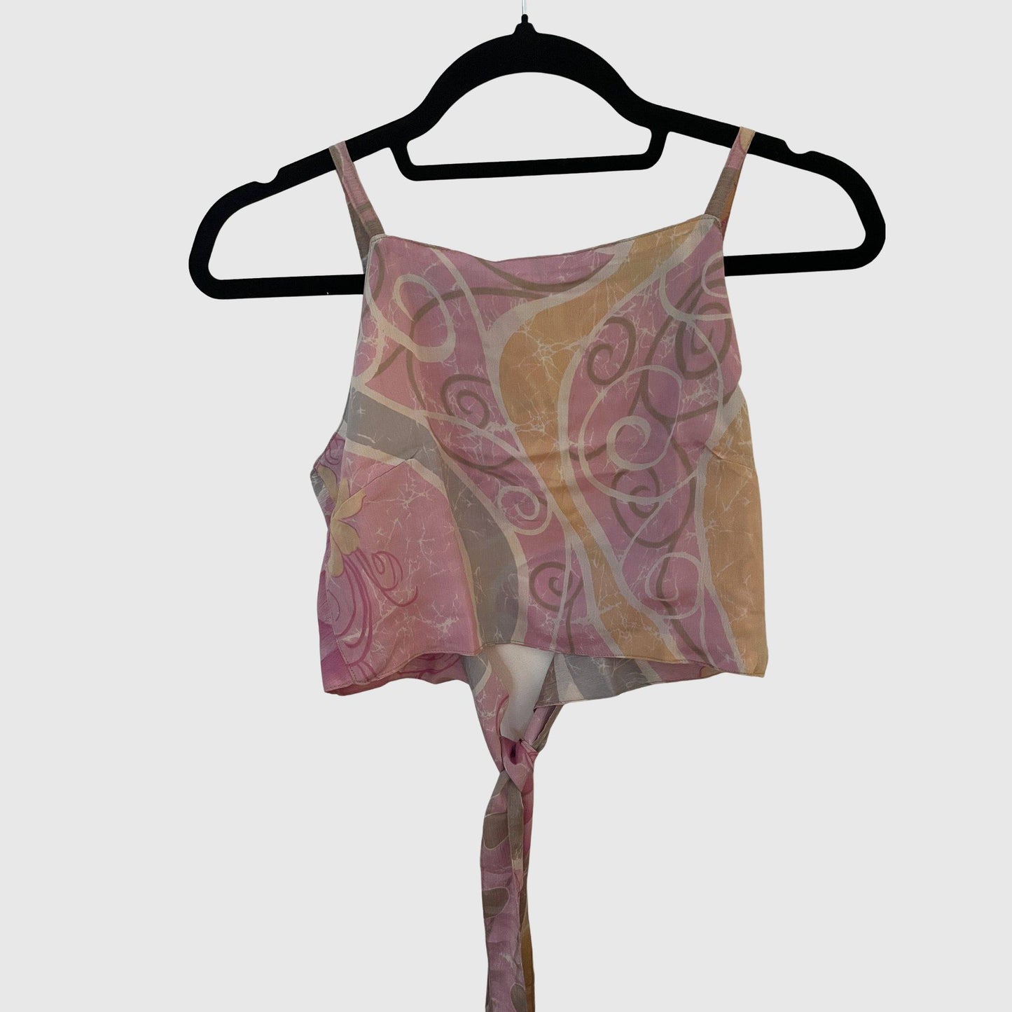 Upcycled Cropped Wickeltop #765 aus Vintage-Sari in Rosa – Vorderansicht