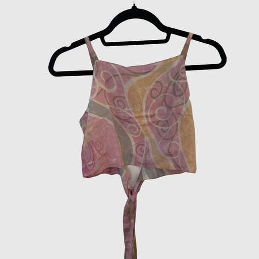 Upcycled Cropped Wickeltop #765 aus Vintage-Sari in Rosa – Vorderansicht
