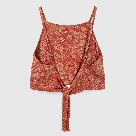Upcycled Cropped Wickeltop #769 aus Vintage-Sari in Rot – Rückansicht