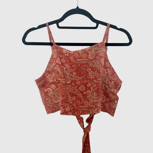 Upcycled Cropped Wickeltop #769 aus Vintage-Sari in Rot – Vorderansicht
