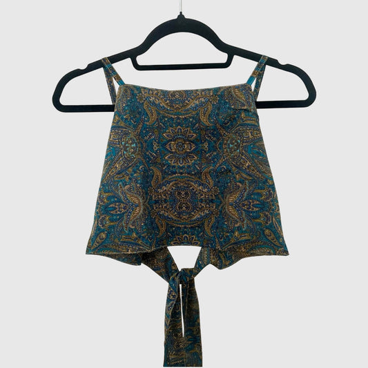 Upcycled Cropped Wickeltop #775 aus Vintage-Sari in Blau – Vorderansicht