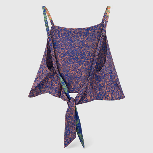 Upcycled Cropped Wickeltop #776 aus Vintage-Sari in Lila – Rückansicht