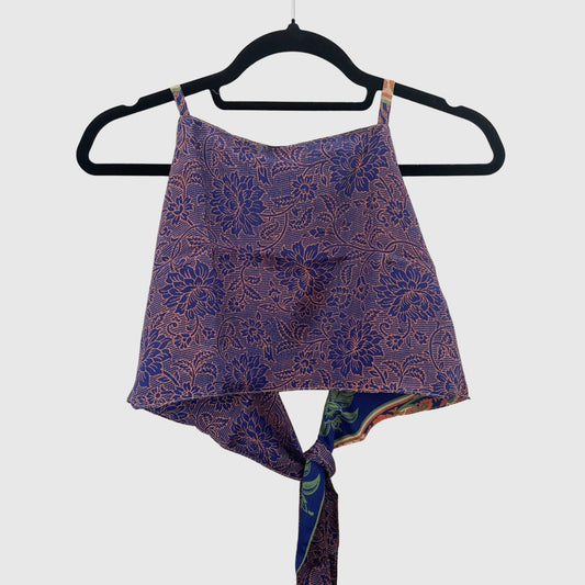 Upcycled Cropped Wickeltop #776 aus Vintage-Sari in Lila – Vorderansicht