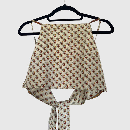 Upcycled Cropped Wickeltop #783 aus Vintage-Sari in Weiß – Vorderansicht