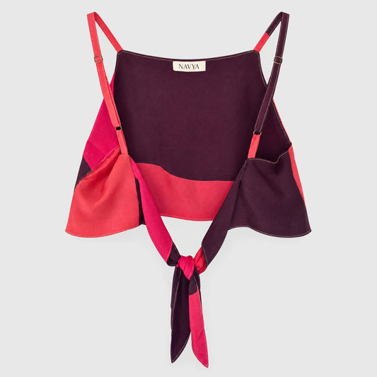 Upcycled Cropped Wickeltop #793 aus Vintage-Sari in Lila & Pink – Rückansicht