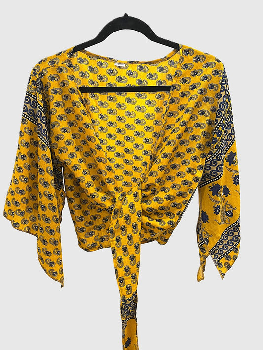 Indian Tight Top Bluse in Dunkelgelb und Blau