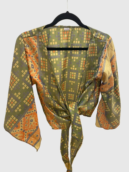 Indian Tight Top Bluse in Grün und Gelb