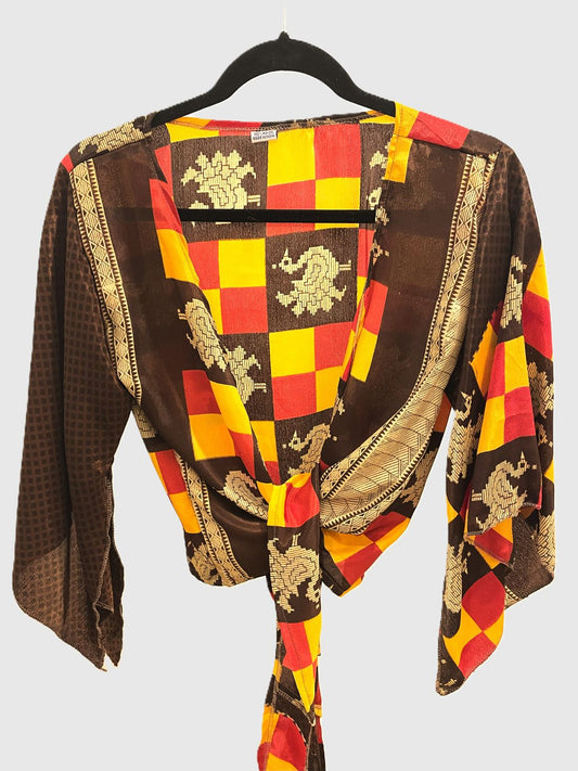 Indian Tight Top Bluse in Braun, Rot und Orange