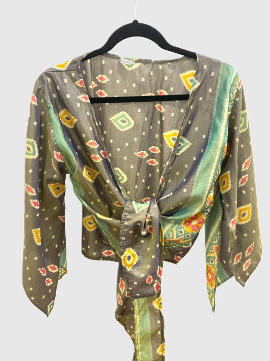 Indian Tight Top Bluse in Grau, Grün, Gelb und Rot