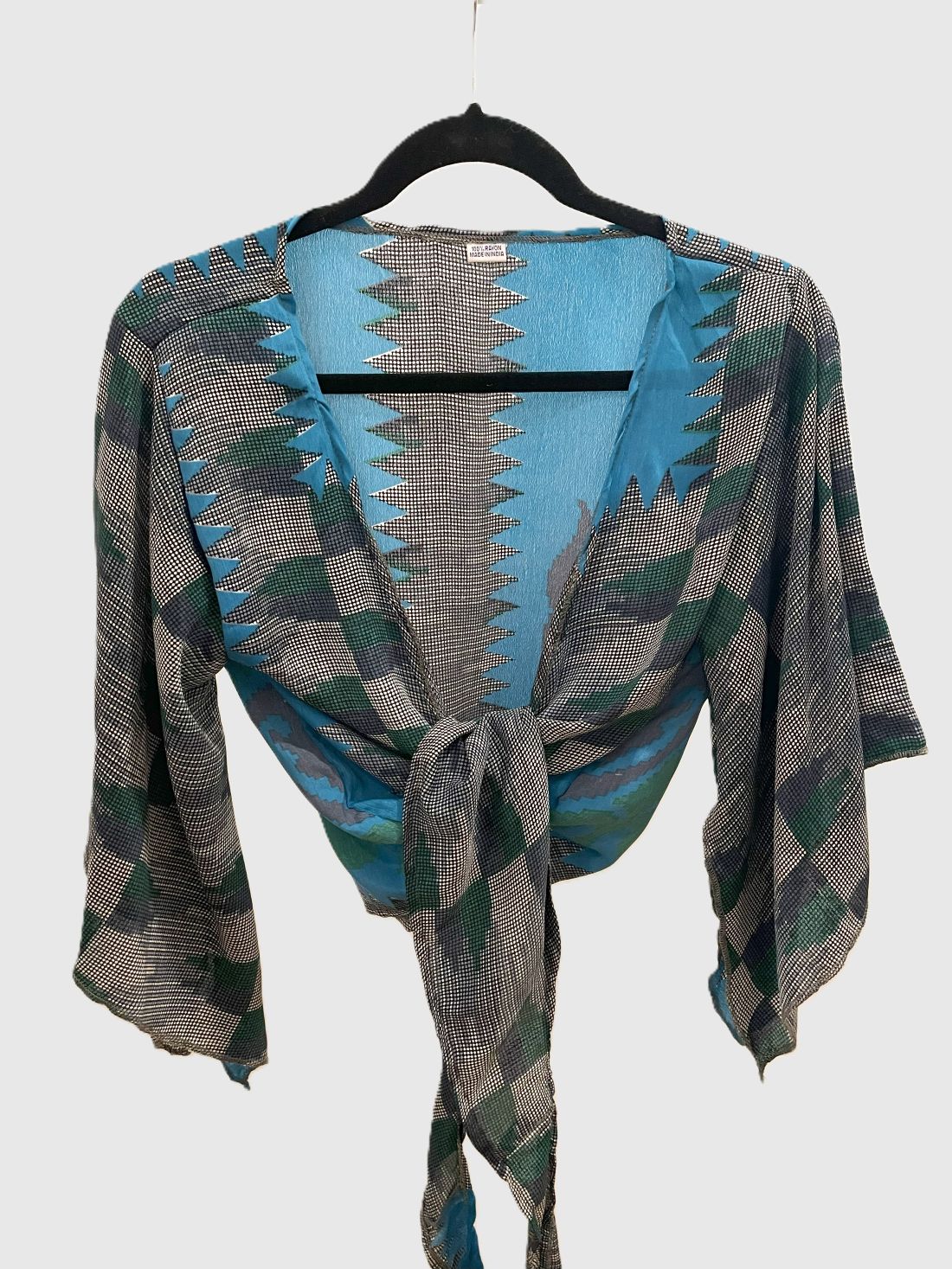 Indian Tight Top Bluse in Blau, Grün und Grau