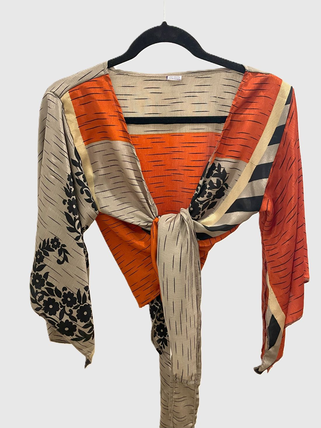 Indian Tight Top Bluse in Orange, Grau und Schwarz