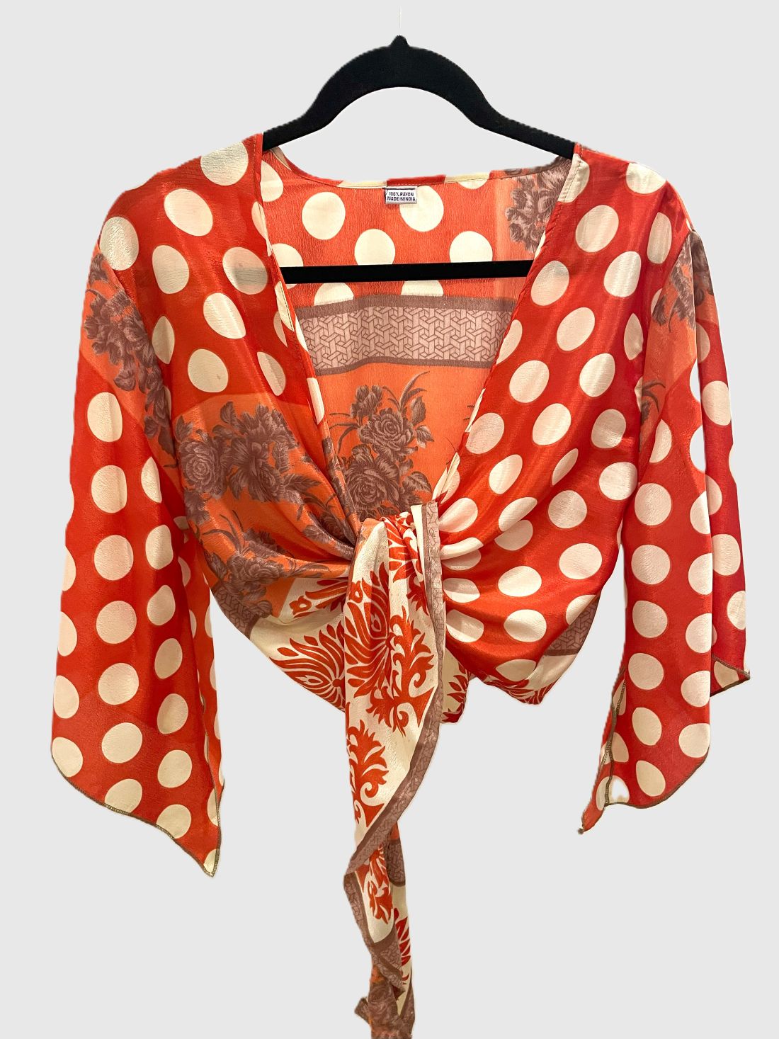 Indian Tight Top Bluse in Rot, Orange und Weiß