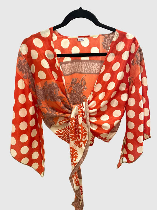 Indian Tight Top Bluse in Rot, Orange und Weiß