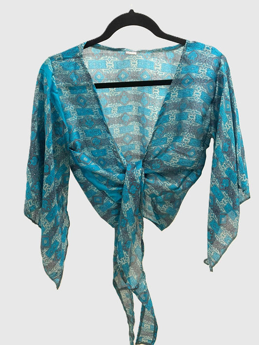 Indian Tight Top Bluse in Blau und Grau