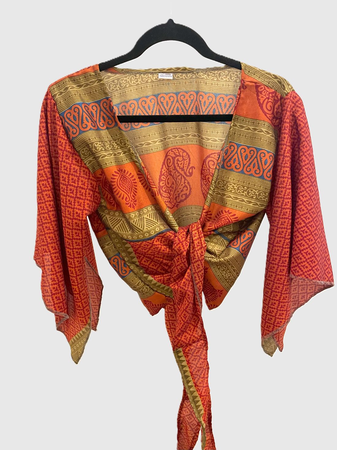 Indian Tight Top Bluse in Rostbraun, Beige und Orange