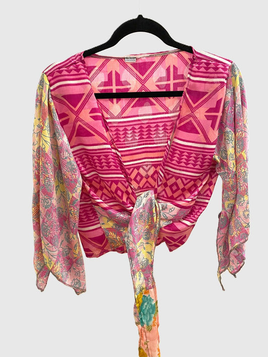 Indian Tight Top Bluse in Pink, Gelb und Weiß