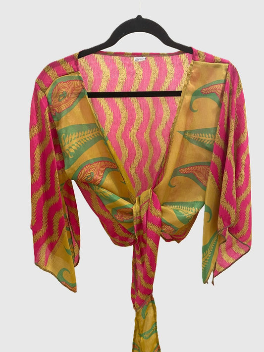 Indian Tight Top Bluse in Pink, Ocker und Grün