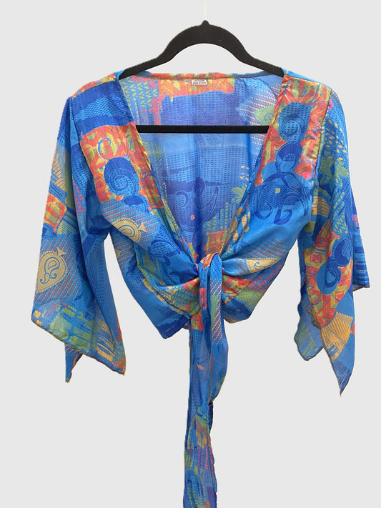 Indian Tight Top Bluse in Blau, Orange und Grün