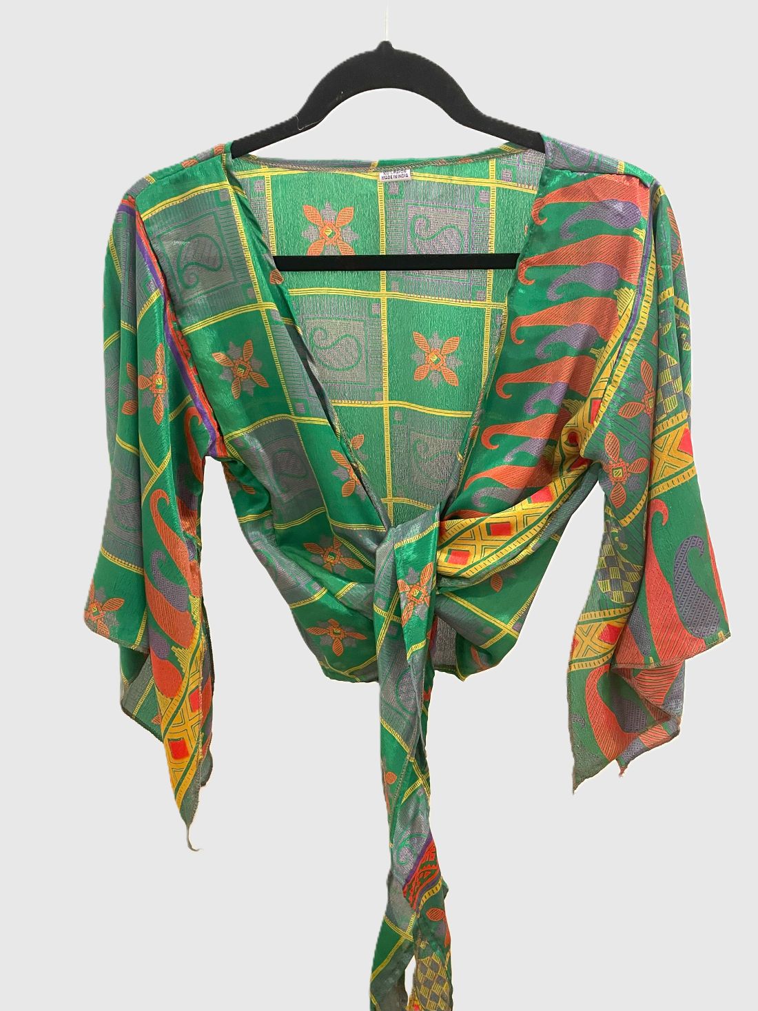 Indian Tight Top Bluse in Grün, Gelb und Rot