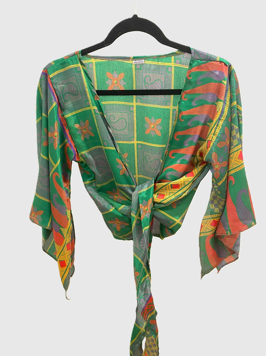 Indian Tight Top Bluse in Grün, Gelb und Rot