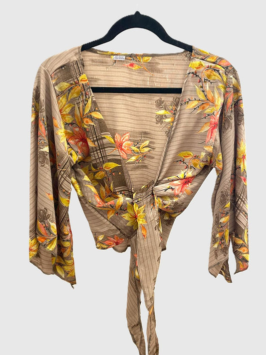 Indian Tight Top Bluse in Braun, Gelb und Rosa