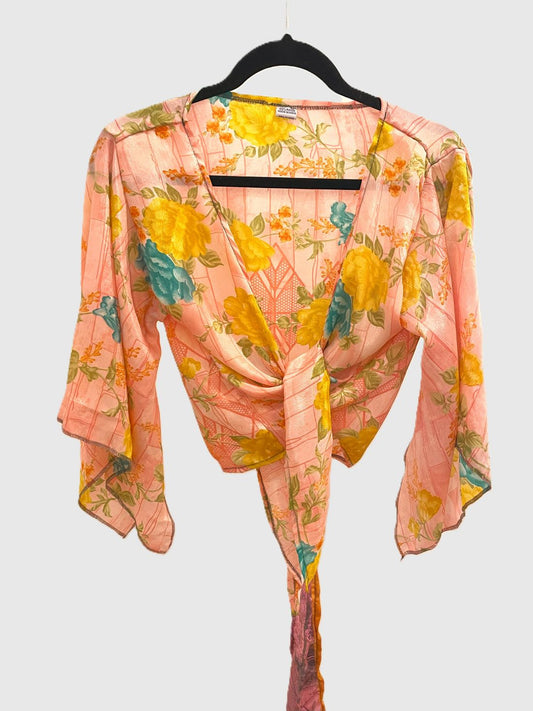 Indian Tight Top Bluse in Rosa, Gelb und Blau