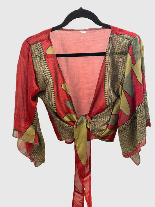 Indian Tight Top Bluse in Rot, Gold und Grau