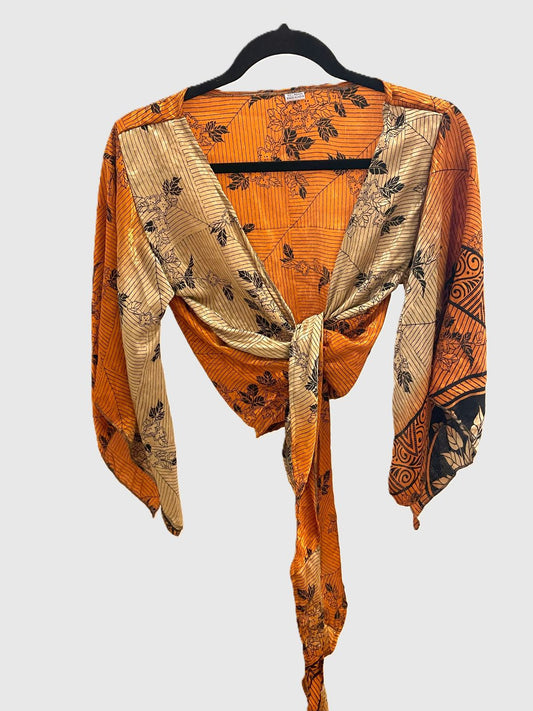 Indian Tight Top Bluse in Orange, Beige und Schwarz