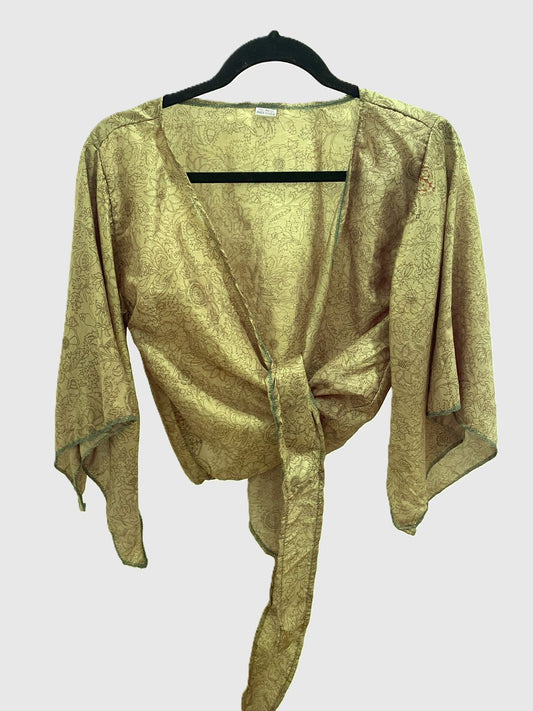 Indian Tight Top Bluse in Goldgrün und Braun