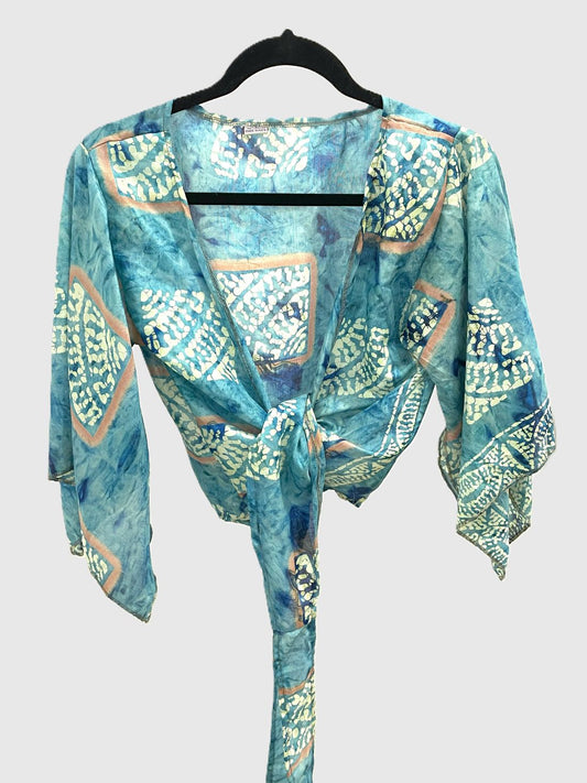 Indian Tight Top Bluse in Hellblau, Beige und Orange