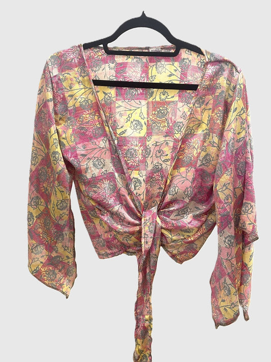 Indian Tight Top Bluse in Rosa, Gelb und Grau