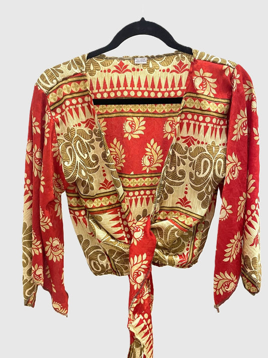Indian Tight Top Bluse in Rot und Beige