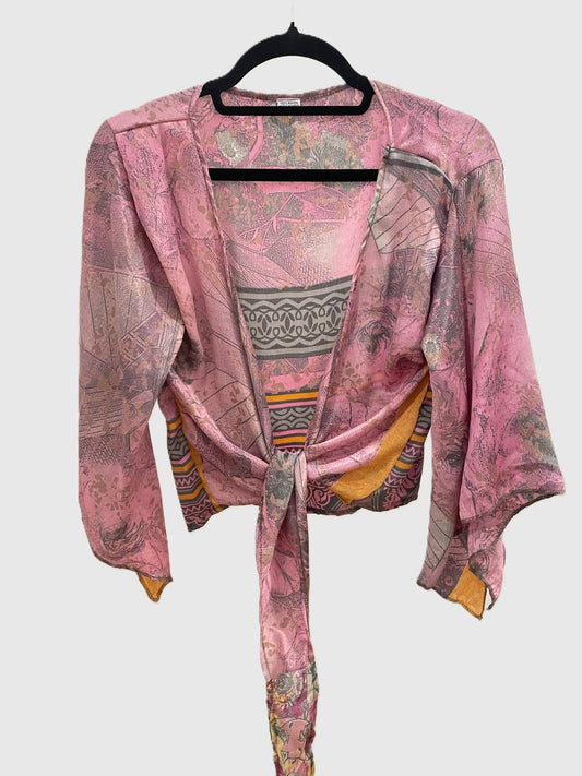 Indian Tight Top Bluse in Rosa, Grau und Orange