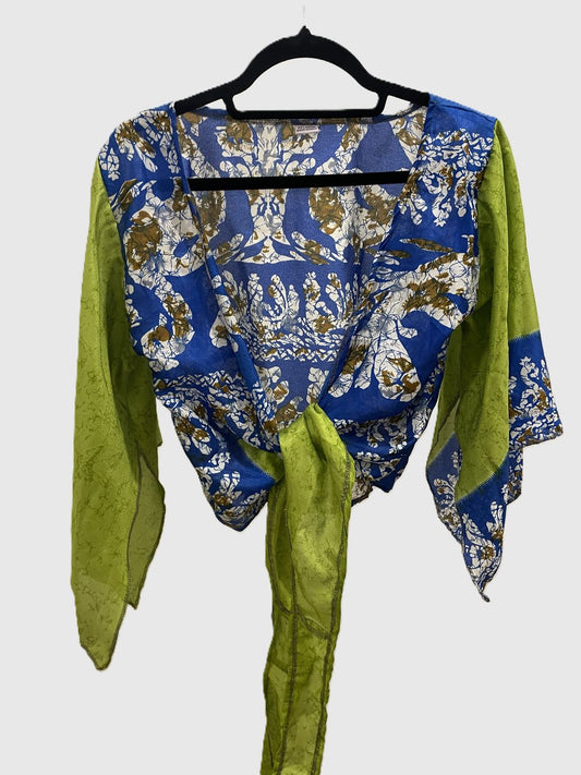 Indian Tight Top Bluse in Grün, Blau und Weiß