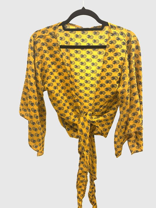 Indian Tight Top Bluse in Gelb und Dunkelblau