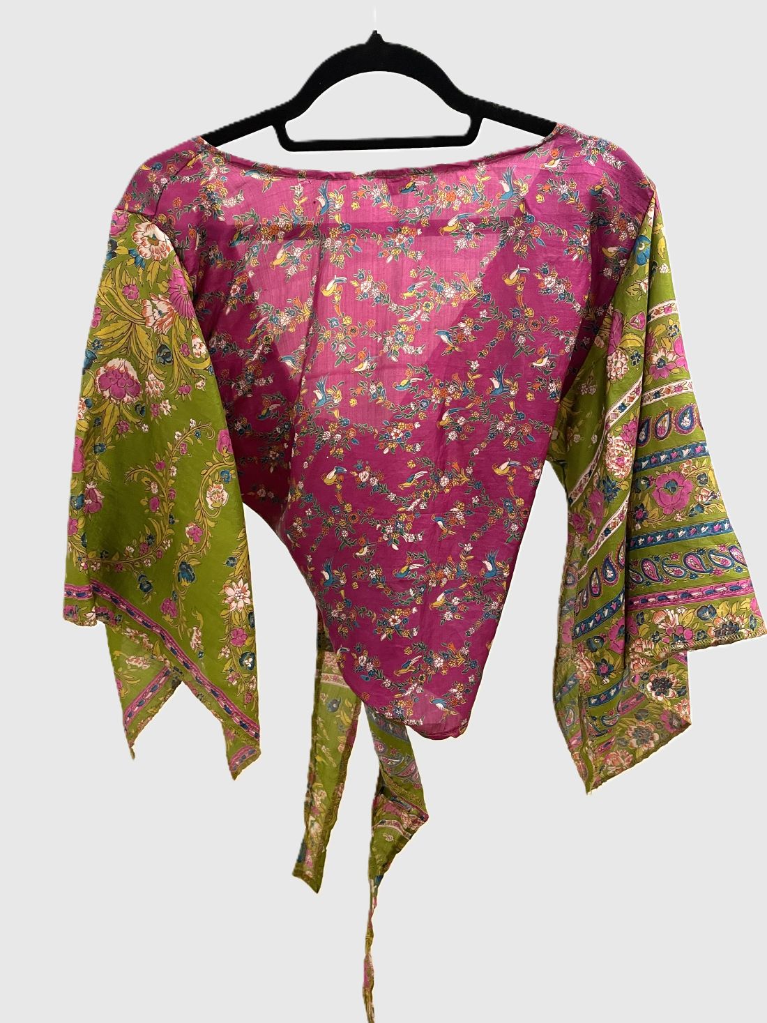 Upcycled Wickelbluse #599 -  Pink & Grün