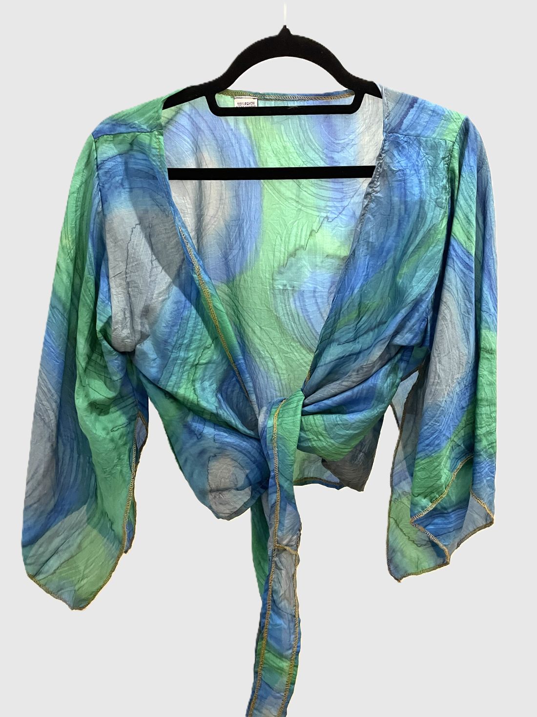 Upcycled Wickelbluse #601 - Blau & Grün