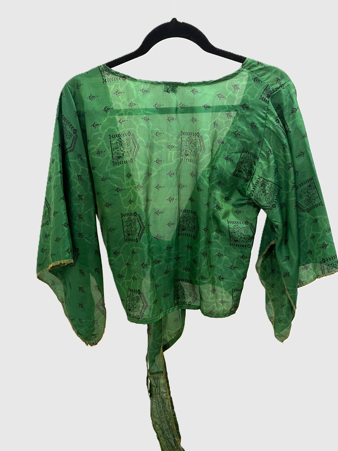Upcycled Wickelbluse #602 -  Grün & Schwarz