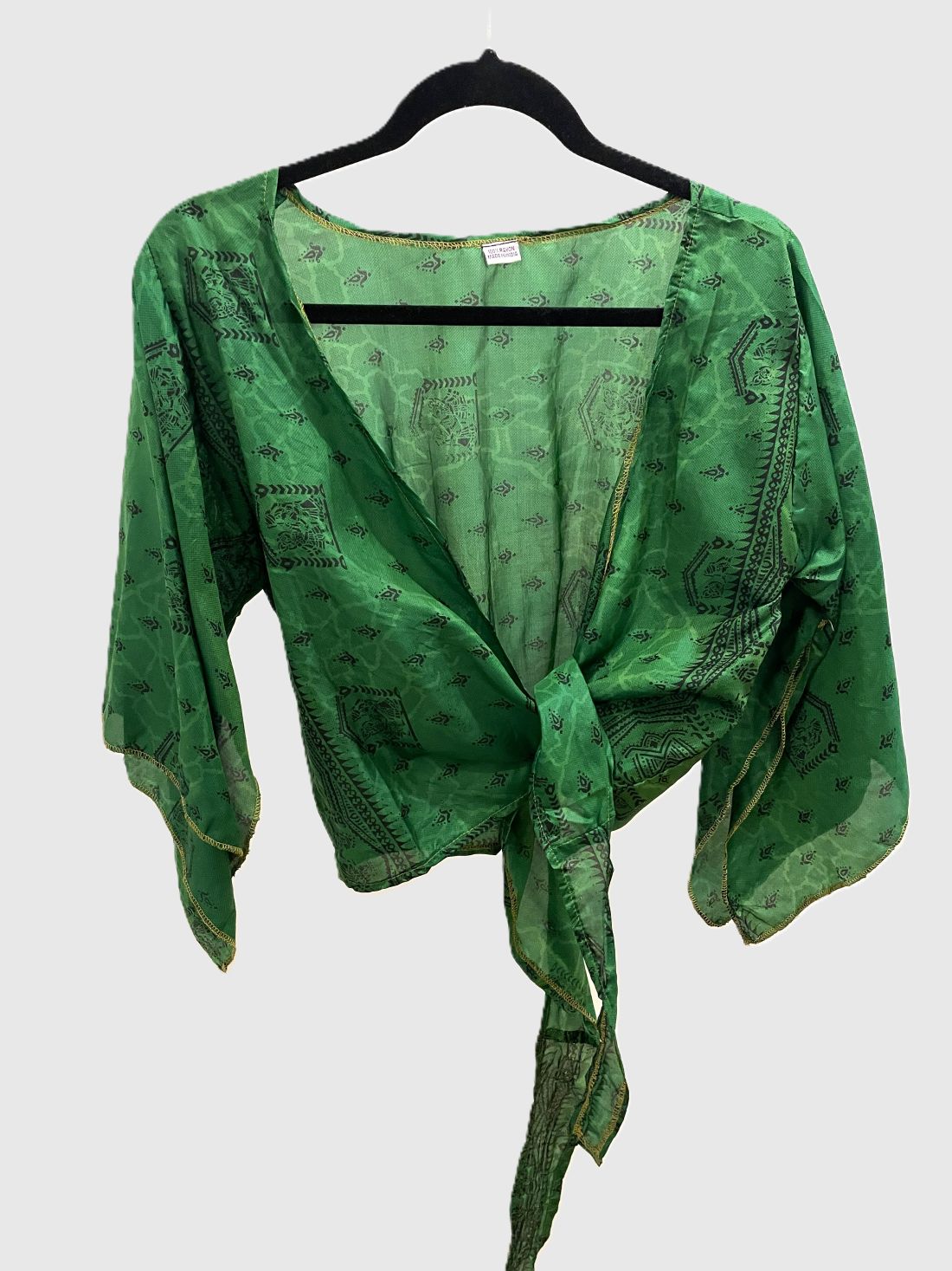 Upcycled Wickelbluse #602 -  Grün & Schwarz