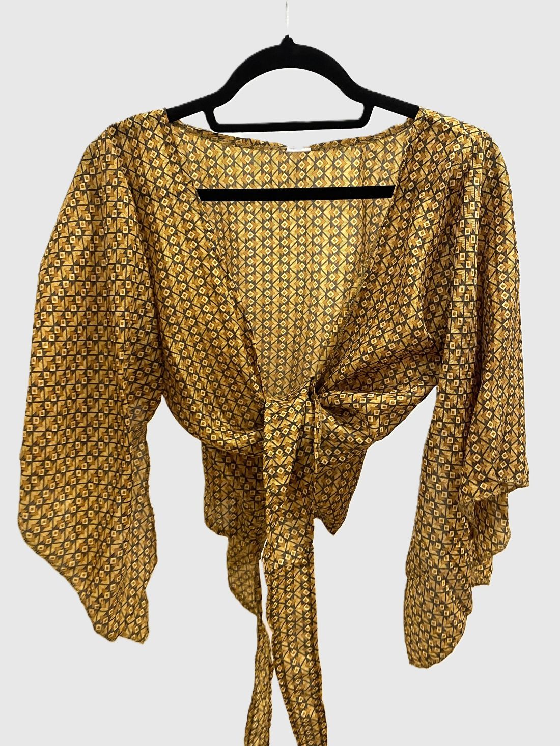 Upcycled Wickelbluse #604 - Ocker & Braun